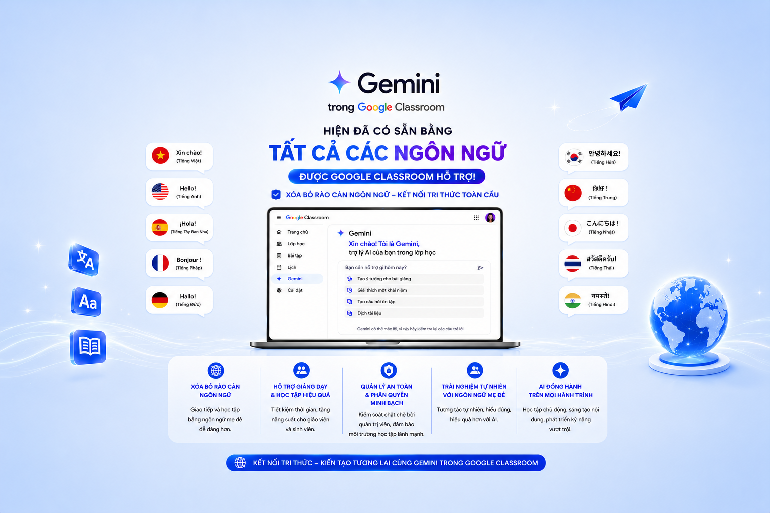 Gemini Trên Google Classroom Chính Thức Hỗ Trợ Tất Cả Ngôn Ngữ Của Nền Tảng